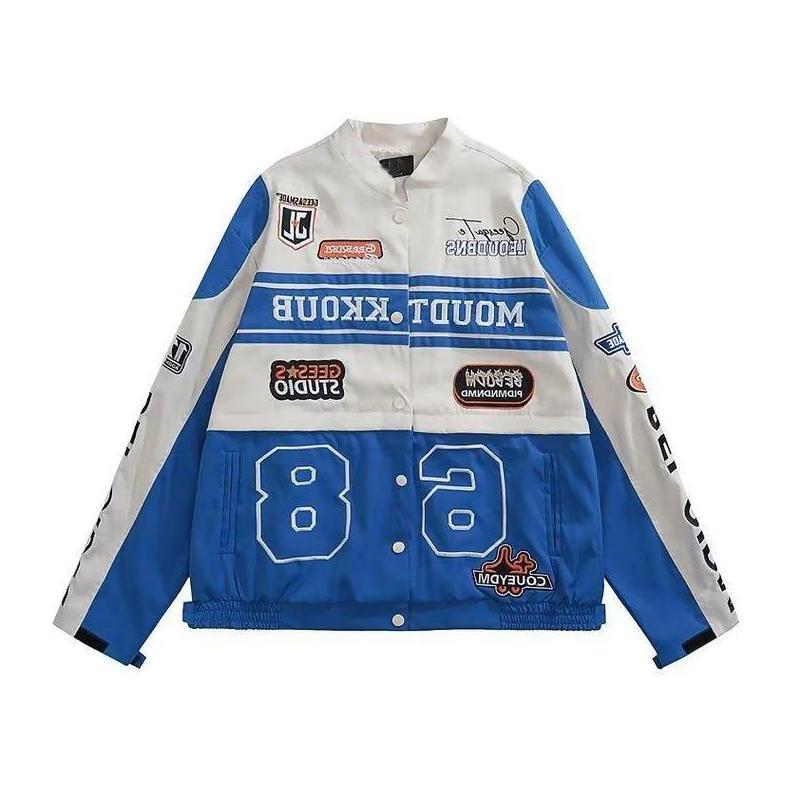 Product Introduction of เสื้อแจ็คเก็ตถอดได้ สไตล์มอเตอร์ไซค์ ฤดูใบไม้ร่วง มาใหม่ ชุดเบสบอล เสื้อโค้ทแขนยาวผู้ชายและผู้หญิง ดีไซน์ย้อนยุคอเมริกัน เสื้อซอก สูท บาง สไตล์สตรีท คู่รัก สีฟ้า เลดี้ สบาย แจ็คเก็ตลำลอง แจ๊กเก็ต คอกลม SS24 19