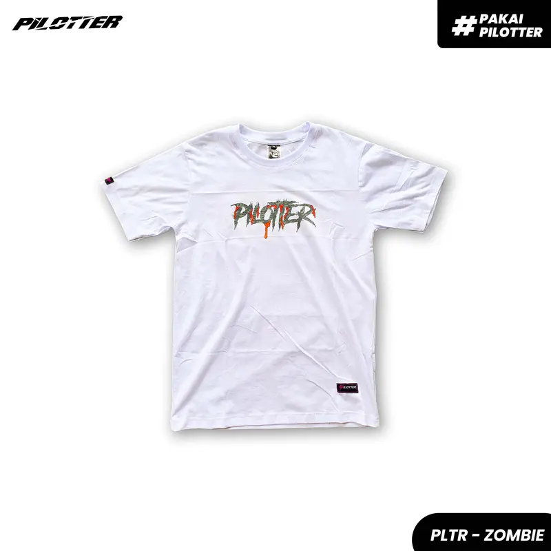 KAOS PILOTTER ZOMBIE ORIGINAL FREE STICKER PUTIH 3