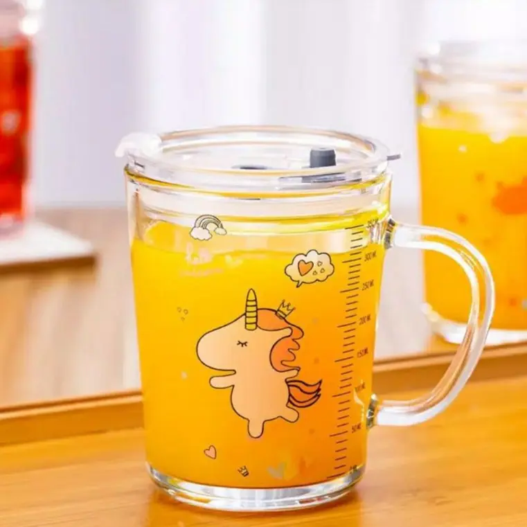 Gelas Kaca / Gelas Minum Kaca Karakter / Gelas Kaca & Gagang Silikon / Minuman 400ml 2