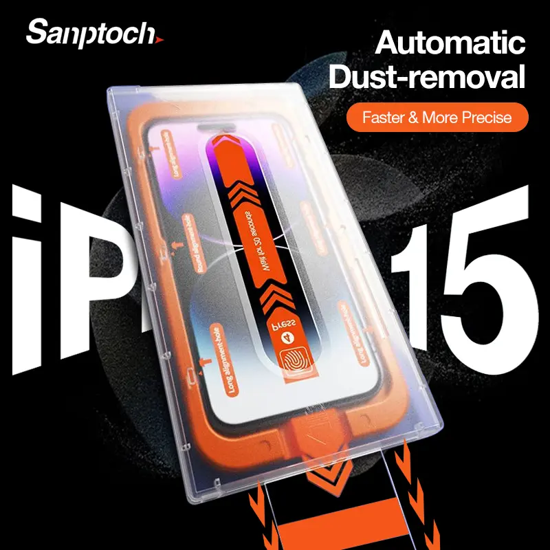 【Auto Dust-Elimination】Sanptoch Full Screen Protector With Auto Alignment Install Box For iPhone 15 14 13 12 11 Pro Max Tempered Glass For iPhone X Xs Max XR Privacy GreenRay HD Dust Proof Protective Film