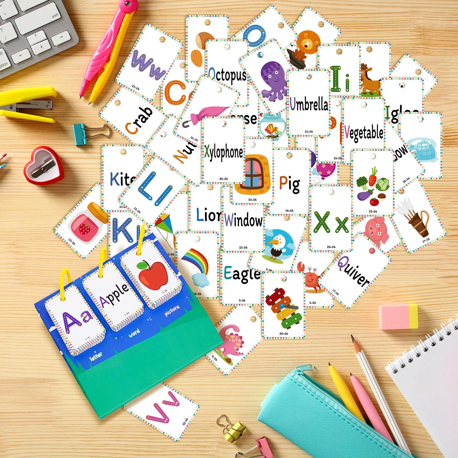 Alphabet Early Learning Card (1 Set), Early Education Learning Card, Including 78pcs Double Sided Pictures Cards, Word Recognition Card, Parent-child Interactive Card Set
