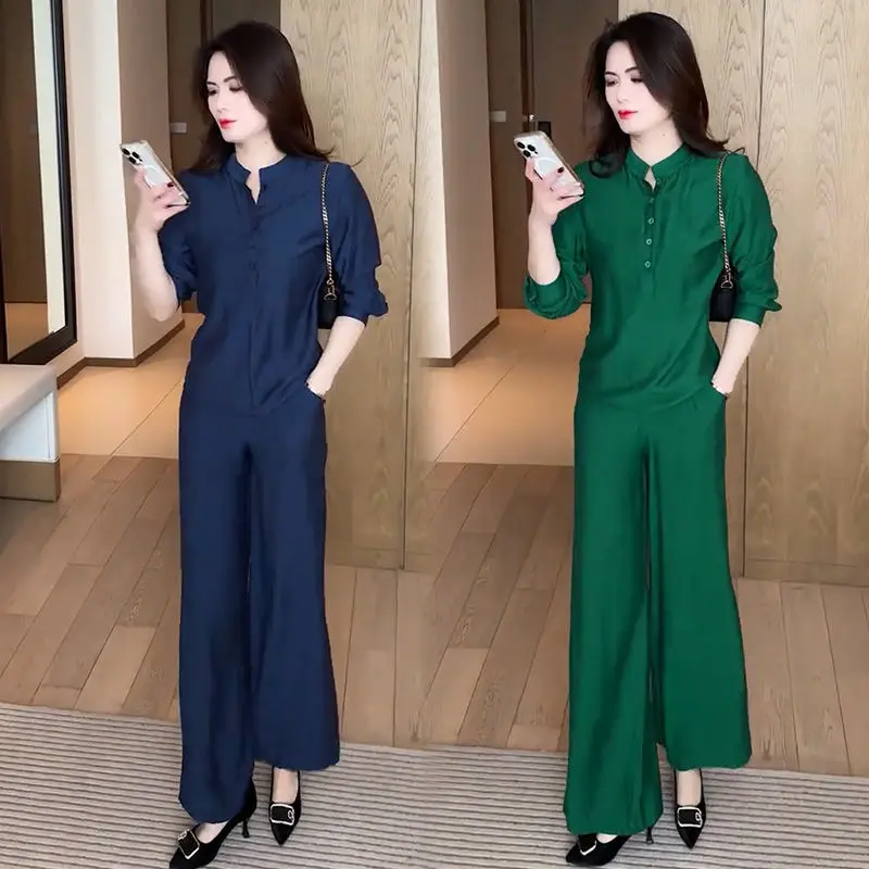 Bộ Đồ Thường Ngày Thời Trang, Dành Cho Nữ, Hàng Mới Về Mùa Xuân 2025, Phong Cách Phương Tây, Mỏng Và Trẻ Hơn, Áo Nhỏ Nhắn Quần Ống Rộng, Bộ Hai Mảnh
