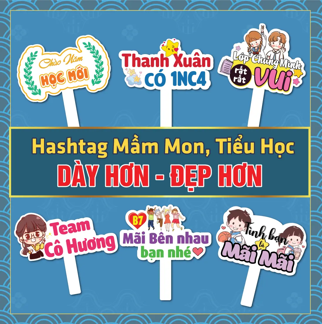 [Hashtag Mầm Non, Tiểu Học ][ Mua 5 Tặng 1, Mua 10 Tặng 2] Hashtag Cầm Tay Chụp Ảnh Mầm Non, Tiểu Học, Khai Giảng...Tuyển Tập Những Mẫu Hot.