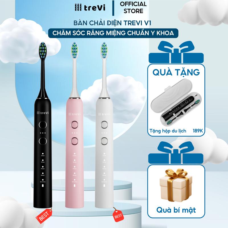 Bàn chải điện treVi V1 [SIÊU SALE] có 15 chế độ rung phù hợp với người niềng răng và mọi loại răng nhạy cảm [BẢO HÀNH 12 THÁNG] TẶNG 1 hộp đựng du lịch + Quà bí mật bàn  chải bàn  chải banchai  dien