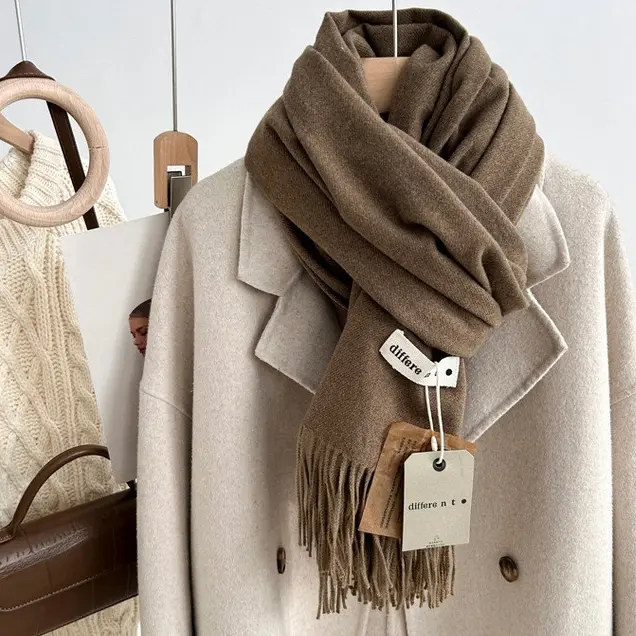 Khăn choàng cổ trơn Different tone màu Neutral chất Cashmere dạ Khăn choàng tua rua đa năng ấm áp phong cách Hàn Quốc khan  quang Quàng Cổ Len khan  len muadong 6