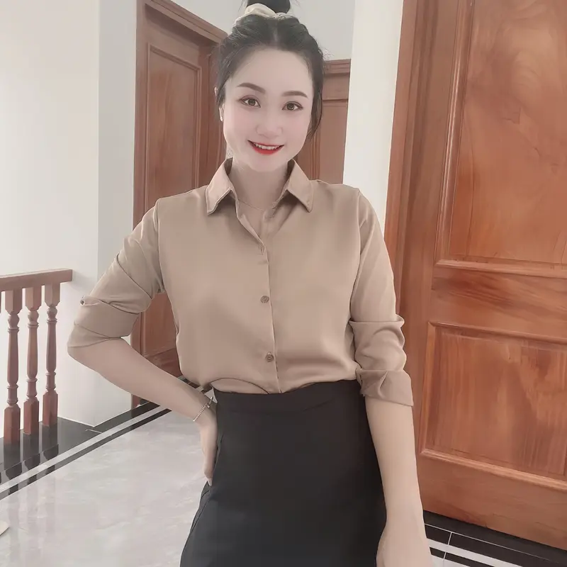Áo sơ mi nữ lụa basic công sở tay dài, áo sơ mi nữ đẹp 5