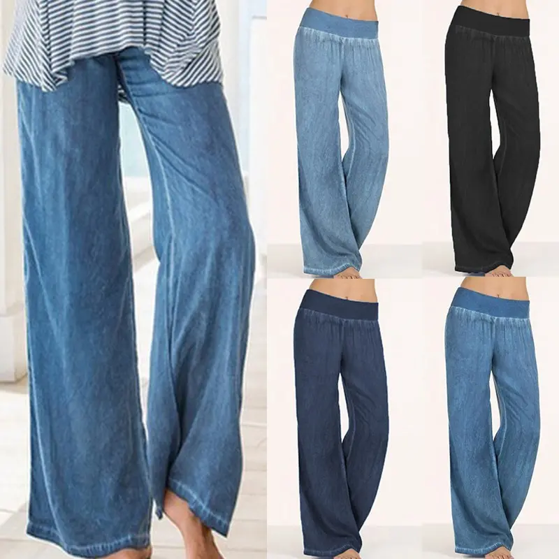S-5XL Women Denim Wide Leg Pants Jeans Plus Size Jeans Straight Cut Jeans Women's Denim Pants