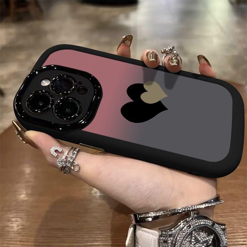 Ốp Điện Thoại iPhone, Thiết Kế Hai Trái Tim Gradient, Tương Thích Với iPhone 11, 12 / 13 / 14 / 15pro max, Hình Động Vật Nhỏ Dễ Thương, Chống Thấm Nước Và Chống Sốc, Ốp Di Động