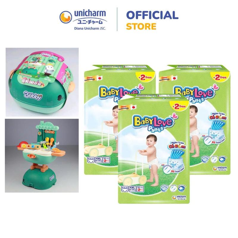 (TẶNG BỘ ĐỒ CHƠI CÁ HEO) Combo 3 bich Tã Quần Baby Love Siêu Thấm Khô Thoáng M48+4/ L48+4/ XL48+4/ XXL48+4/ XXXL33+2  Nữ Cho Bé bỉm bỉm  wonder baby bỉm bỉm bỉm bỉm tả bỉm tả