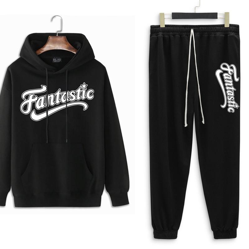   bigsize  Set bộ quần áo thu đông áo hoodie quần nỉ dài thời trang bigsize nam cỡ đại < 140kg - in chữ 