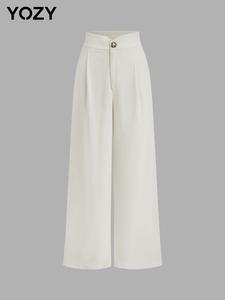 YOZY Women's Solid Color Button Fly Wide Leg Pants, Casual Comfy Trousers for Daily Wear, Ladies Bottoms for Fall & Winter
