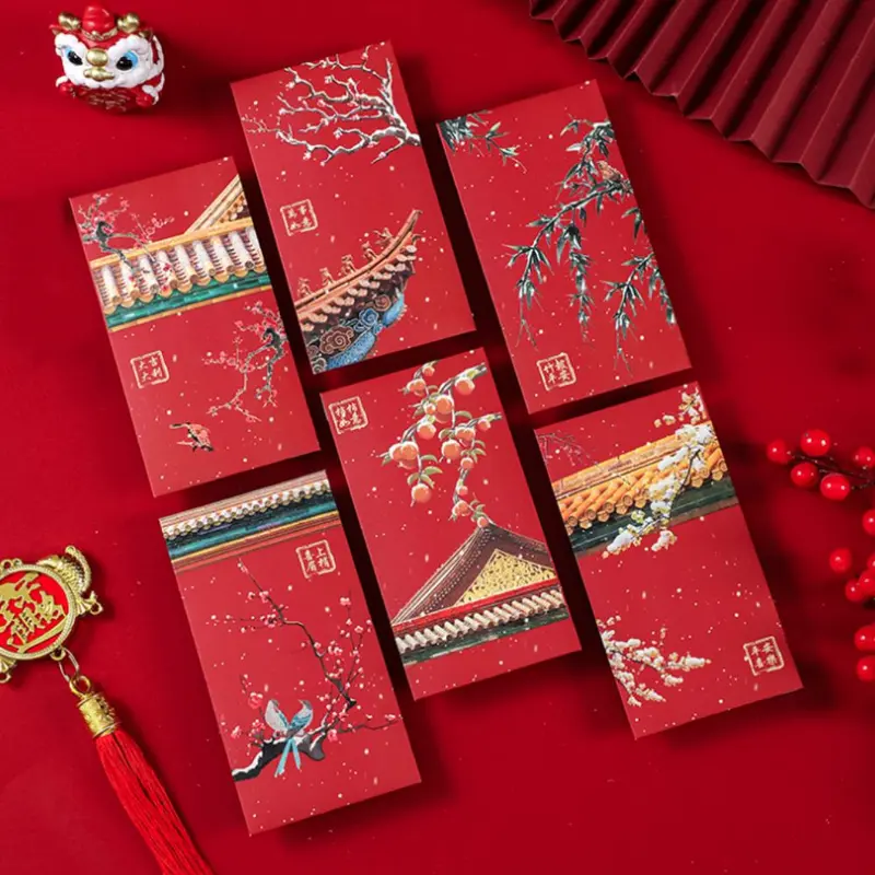 Phong Bì Màu Đỏ Thành Phố Bị Cấm, Gia Dụng, Cảnh Tuyết, Dày, Túi Đựng Tiền 2025, Họa Tiết Hỗn Hợp, Phong Cách Truyền Thống Trung Quốc, Túi Màu Đỏ, Thích Hợp Cho Trẻ Em 6