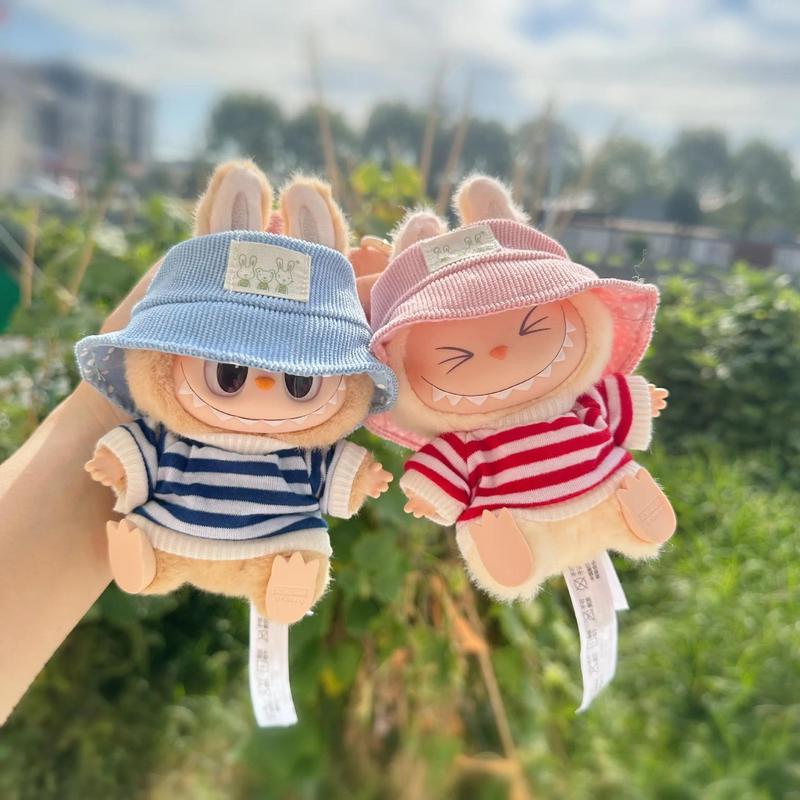 TK Mini Plush Doll'S Clothes Outfit Accessories For Labubu V1 V2 Idol Dolls Striped shirt Pocket overalls Clothing 1