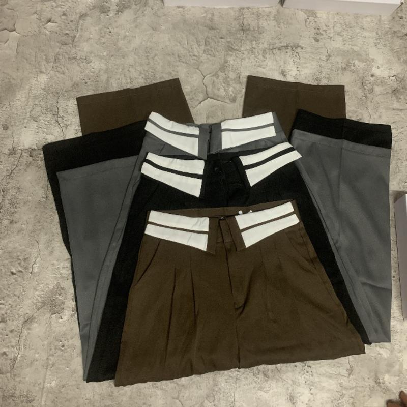 [019] Quần Xuông Ruby 1 cúc Cạp viền  bẻ, quàn Culottes cạp cao Nữ Pants Women Đen 2