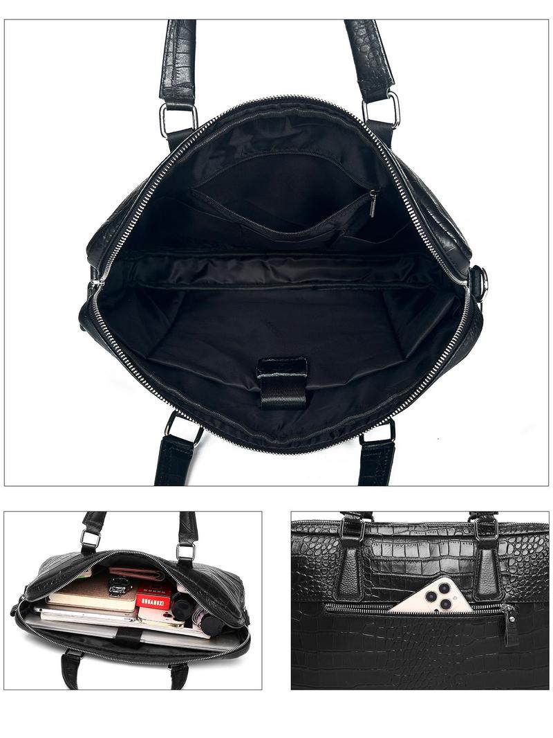 Product Introduction of Men's Business Crocodile Embossed Briefcase, Fashionable Solid Color Zipper Laptop Bag for Work & Daily Used, Casual Trendy Versatile High-quality Daily Commuting Bag 3