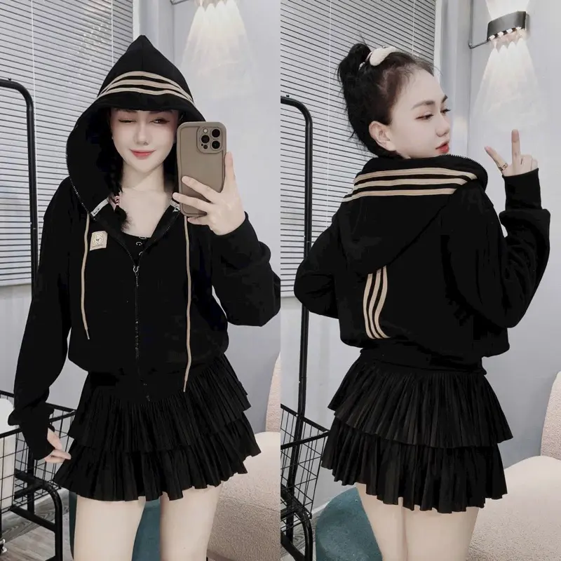 [TIK] Áo khoác nữ chống nắng nhung tăm xỏ ngón ( kèm túi trong) phối viền nón dễ thương cực chuẩn-A2196