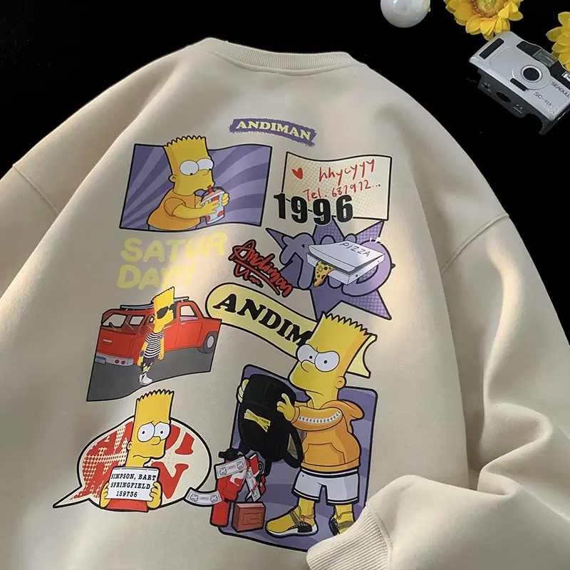 Áo Len Hip Hop, Phong Cách Đường Phố, In Hình Hoạt Hình Simpson Và Anime, Chất Liệu Nhung Dày, Cổ Tròn, Thích Hợp Cho Nam Và Nữ, Thời Trang