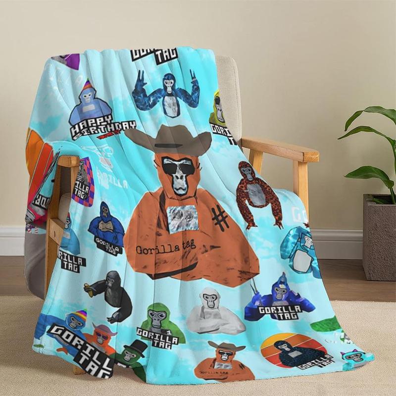 Product Introduction of Gorilla Game Tag Pattern Blanket, 1 Count Lightweight Flannel Blanket, Soft Sofa Bed Travel Camping Blanket, Cool Bedroom Bedroom Refresh Decor 6