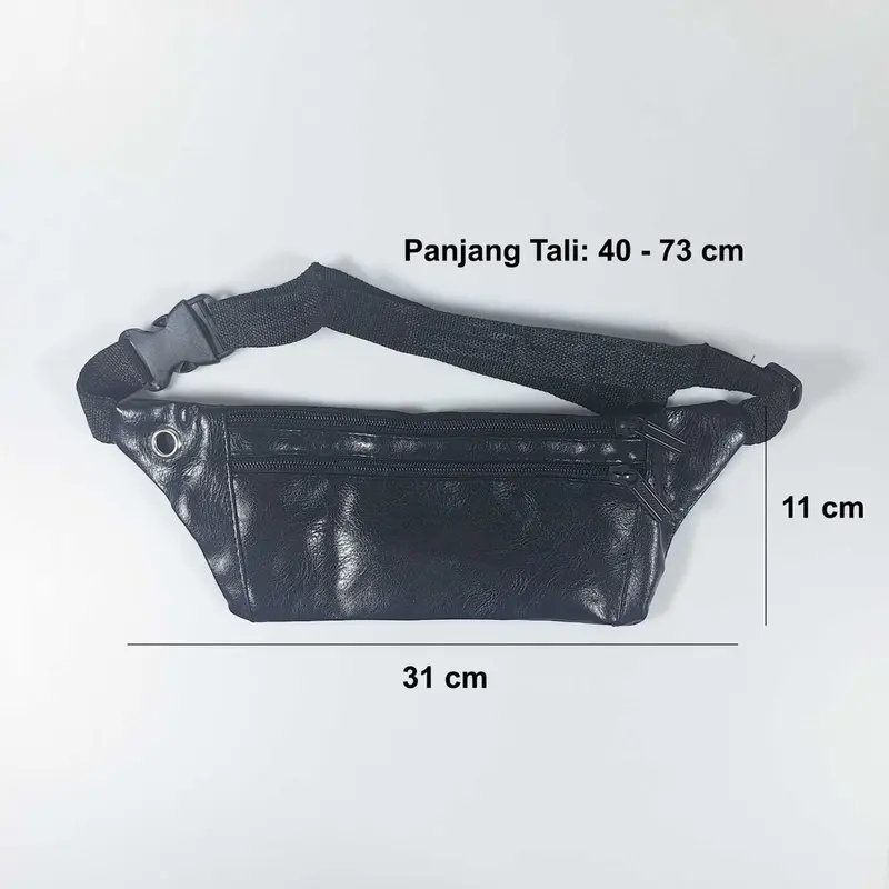 COD Tas Selempang Pinggang Waistbag Pria Warna Hitam Polos Model Casual Keren Bahan Kulit Waterproof Anti Air Rhodey 2