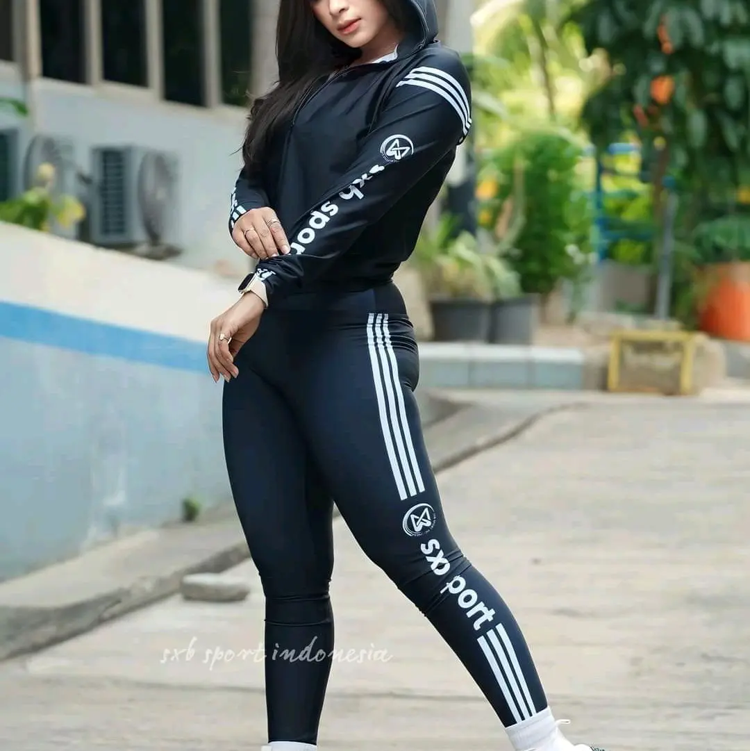 Stelan pakaian olahraga sxb black wahren jacket hodie dan legging