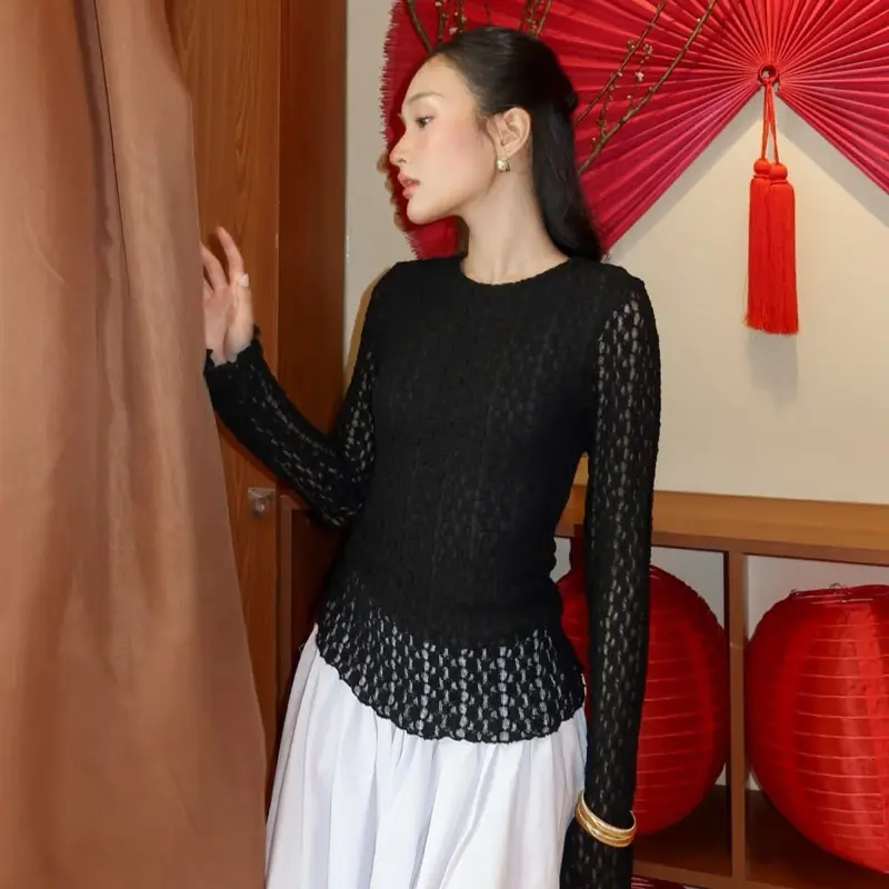 Áo Ren Hai Lớp Cổ Tròn Tay Dài MAYA TOP | thelety 2
