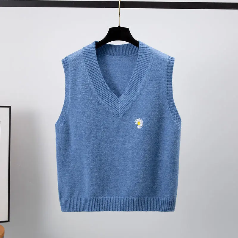 áo gile nữ hàn quốc  Áo Vest Dệt Kim Phong Cách Hàn Quốc Cho Nữ, Áo Ghi Lê Ngắn Không Tay Cổ Chữ V Dáng Rộng, Áo Len Có Thể Mặc Ngoài Mùa Thu Và Mùa Xuân, Mới