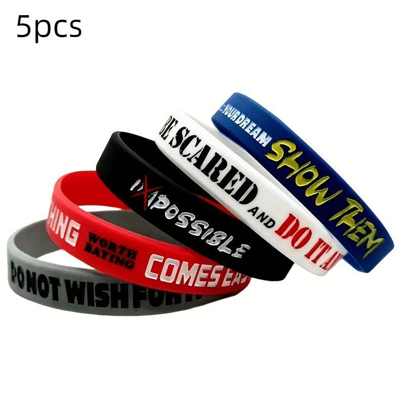 Colorful Silicone Sports Wristband, 5 Counts/set Inspirational Quotes Silicone Wristband, Indoor Recreation Equipment, Gym Accessories, Christmas, Christmas Gift 0