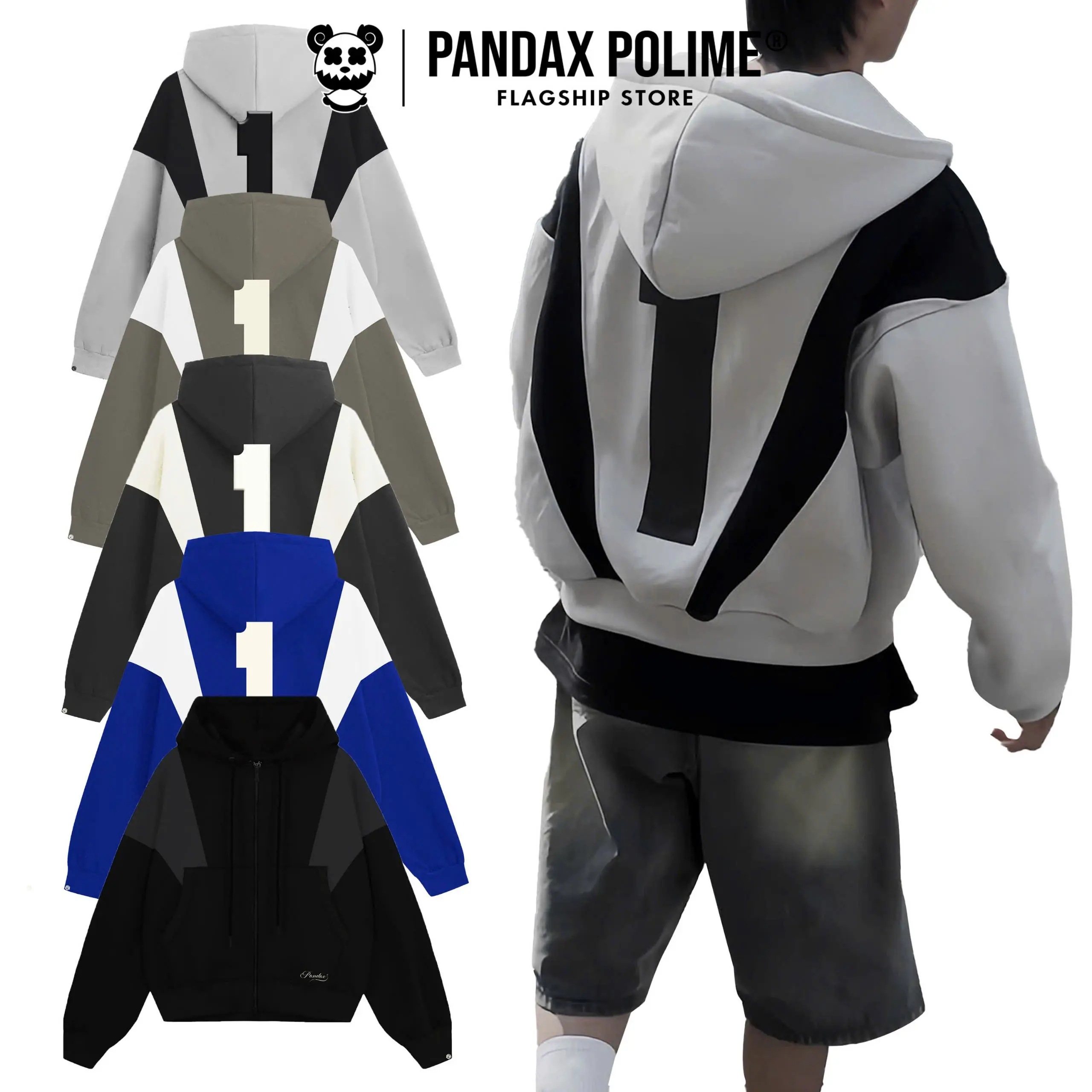 Áo hoodie boxy 2 lớp zip khoá kéo khoác nỉ form rộng ngắn in nổi chống nắng nam nữ cặp đôi unisex  local brand pandax polime Menswear Có Túi Tay Dài