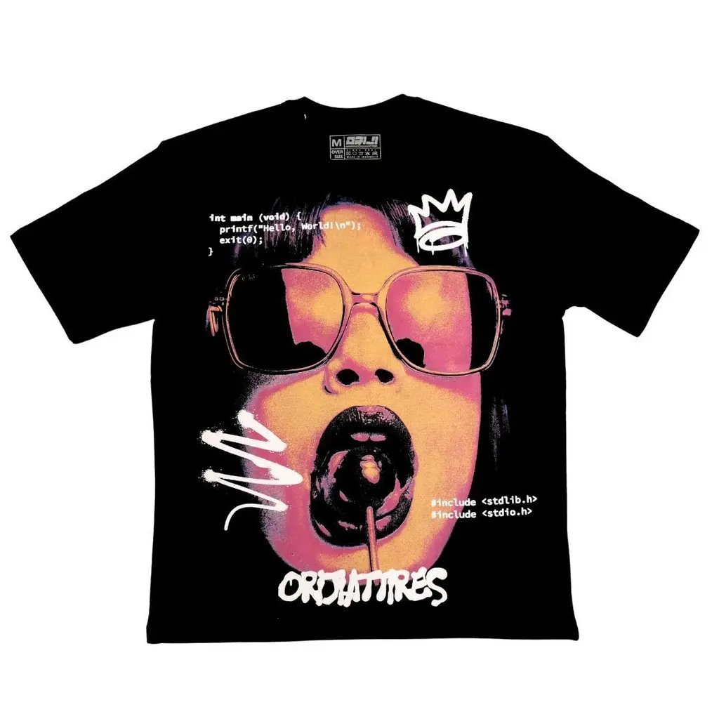 Oriji Attires Kaos Oversize Pria Wanita Lollipop Girl Sablon Plastisol Cotton Combed Hitam M L XL (WD064VZ)