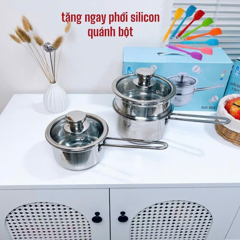 Quánh inox 3 đáy nắp kính Lion Baby ( dùng được các loại bếp)