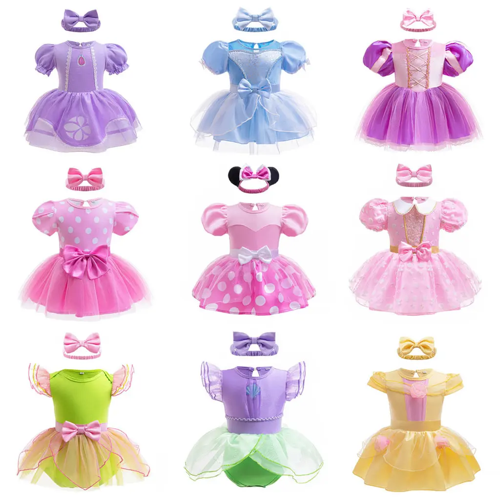 TS Quality Children's Romper Movies Anna Elsa Mickey Sleeping Beauty Snow White Cinderella Cosplay Costume Baby Romper Baby Toddler onesie Crawl