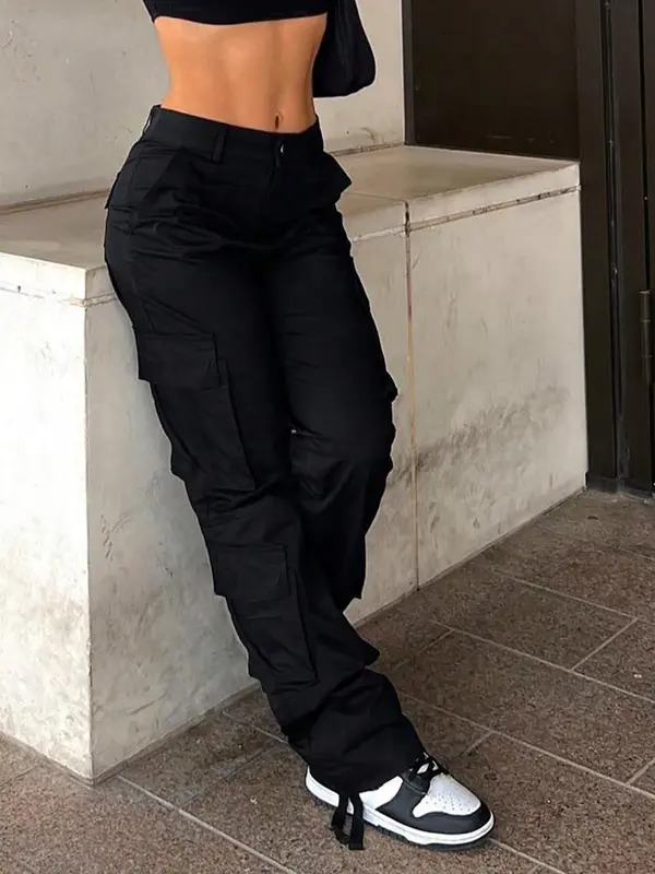 Women's Solid Multi-pocket Cargo Pants, Fashion Casual Trousers for Daily Wear, Ladies Bottoms for All Seasons 8