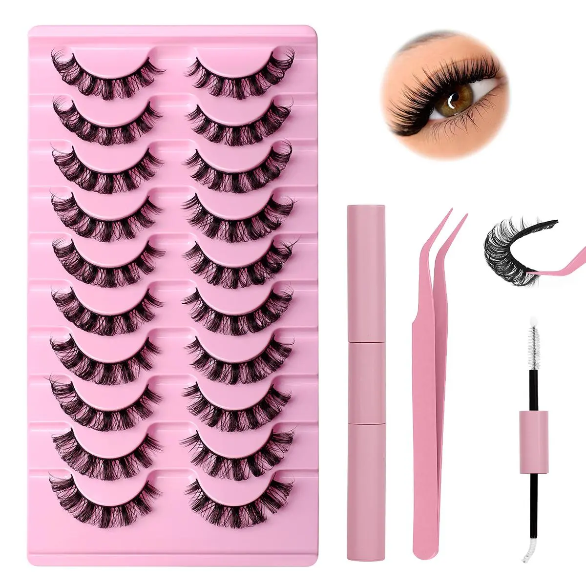 Natural Fluffy False Eyelashes Set (1 Set), Wispy Cat Eye Look Faux Cluster Lashes &  Eyelash Glue & Tweezers, Eye Makeup Enhancement Tool Set