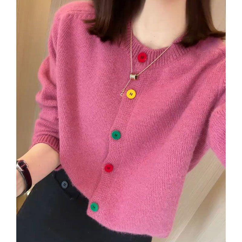 Product Introduction of Áo Cardigan Dệt Kim, Phong Cách Hàn Quốc, Chống Lão Hóa, Thiết Kế Cầu Vồng Thanh Lịch, Một Hàng Cúc, Cổ Tròn, Giống Như Len, Thích Hợp Cho Mùa Xuân, Hàng Mới Về, Phong Cách Lười Biếng, Áo Len Độc Đáo 21