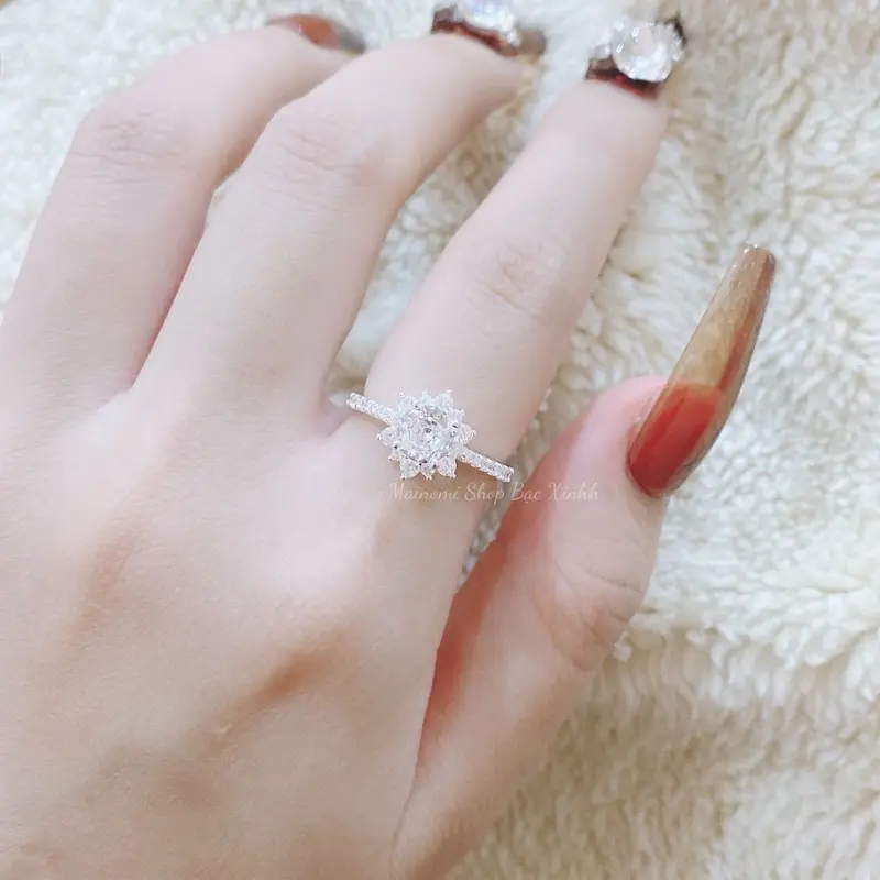 Nhẫn hoa mai 1 hàng bạc ta MAINOMI xinh xắn giá xưởng 3