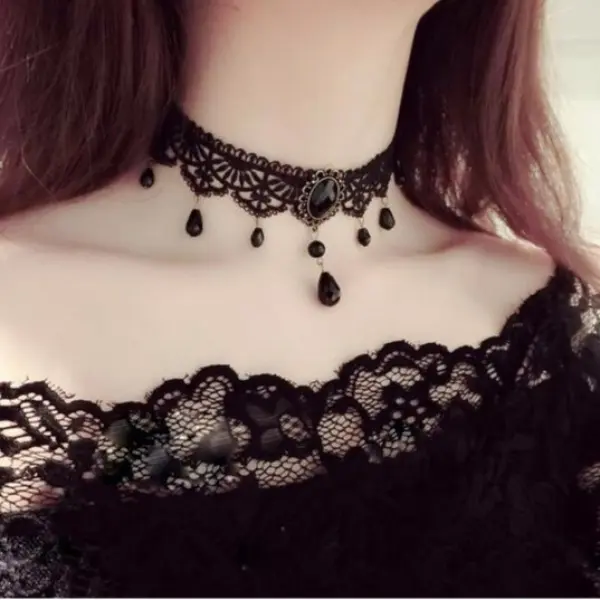 Cross-Border Accessories Female Neck Band Court Gothic Hot Girl Necklace Lace Necklace Choker Clavicle Chain Collar Vintage