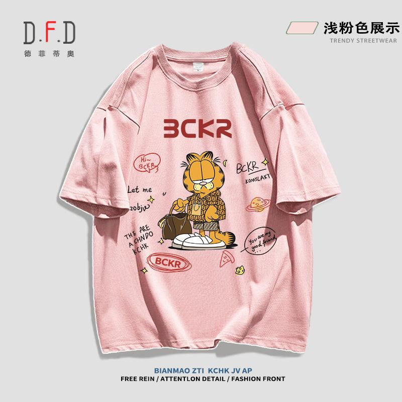 Product Introduction of Summer new 100% cotton student shirt Garfield printed short-sleeved T-shirt men and women street fashion and leisure Joker new outdoor sports loose oversized lovers' clothes. 5