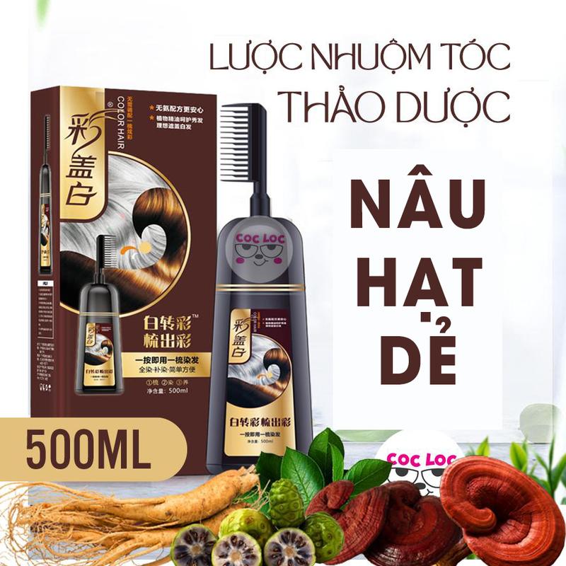 NÂU HẠT DẺ 500ml TRUNG Lược nhuộm tóc phủ bạc chiết xuất từ thiên nhiên bền màu dưỡng tóc nam nữ - Dung tích lớn 500ml