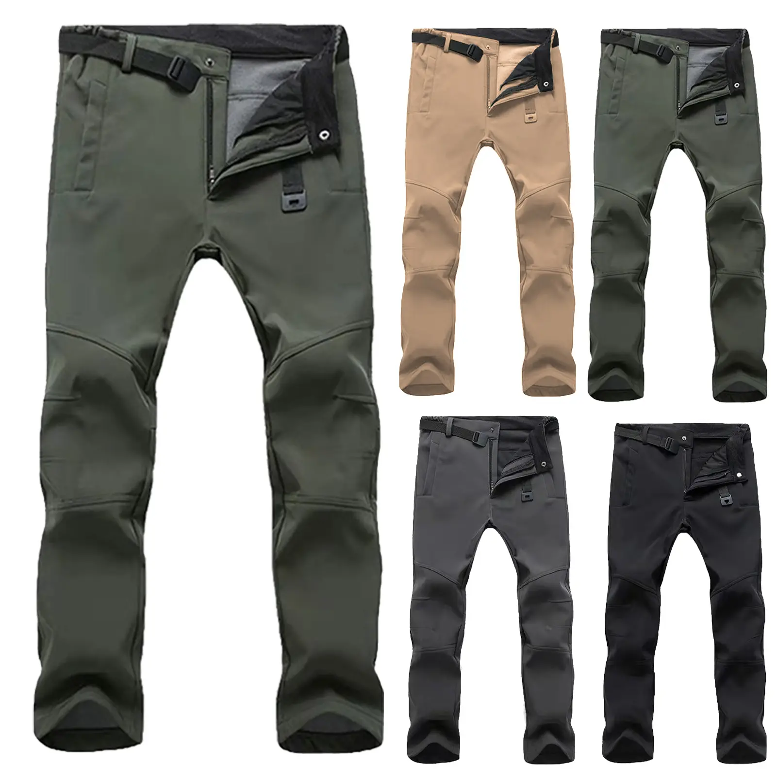 hwuaing-Men Pants Stretch Waterproof Casual Windproof Fleece Thick Cargo Pants for Climbing