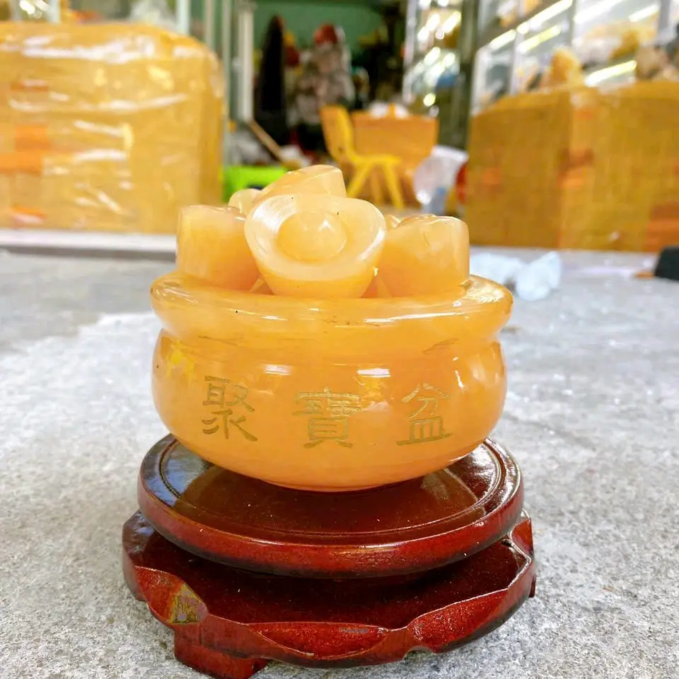 Bát Tụ Bảo chiêu tài hút lộc đá ngọc hoàng long đường kính 10cm phong