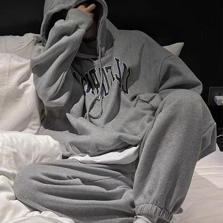 Set bộ hoodie nỉ ngoại - hàng 2 lớp - freesize form rộng unisex dành cho nam nữ - chất nỉ bông dày dặn - mặc mùa thu đông - dưới 70kg mặc được - quần bo gấu
