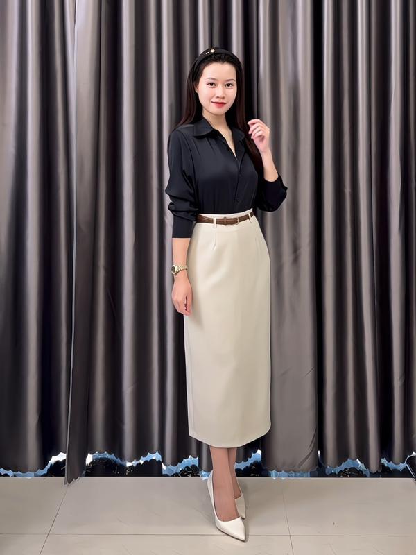 Chân váy CV8 - Chân váy công sở đai nâu dáng suông 3