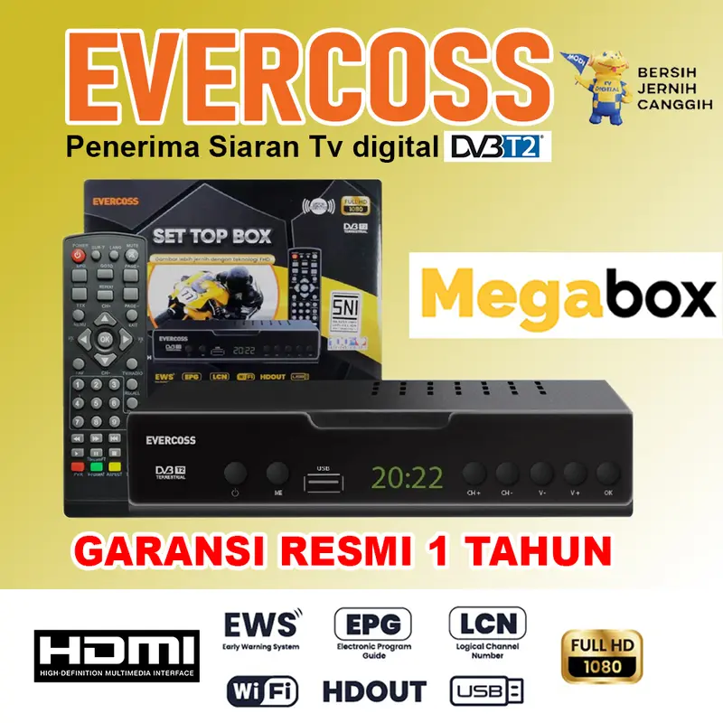 Set Top Box Evercoss GARANSI RESMI 1 Tahun !! DVB-T2 Digital Full HD Receiver Digital 0