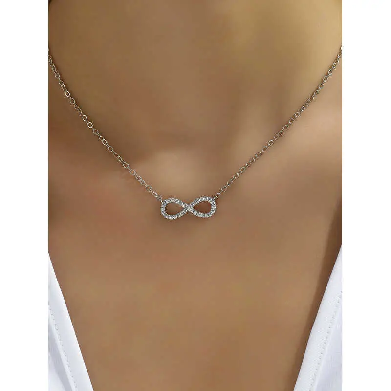 Fashion Simple Stainless Steel Infinity Pendant Necklace for Women Classic Lucky Zircon Love You Forever Jewelry Birthday Gift