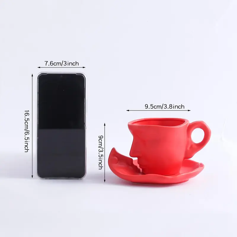 Creative Face Design 250ml Coffee Cup & Saucer Set, 2pcs Ceramics Coffee Mug for Table Novelty Coffee Cup Set for Home Office, Gift Ideas 2