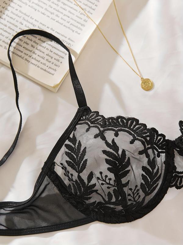 Two-piece Set Women's Floral Lace Underwire Underwear Set, Sexy Adjustable Strap Bra & Sheer Thong, Ladies Underwear Sets for All Seasons Daily Wear, Naughty Lingerie, Womens Underwear 6