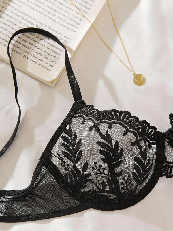 Two-piece Set Women's Floral Lace Underwire Underwear Set, Sexy Adjustable Strap Bra & Sheer Thong, Ladies Underwear Sets for All Seasons Daily Wear, Naughty Lingerie, Womens Underwear 6