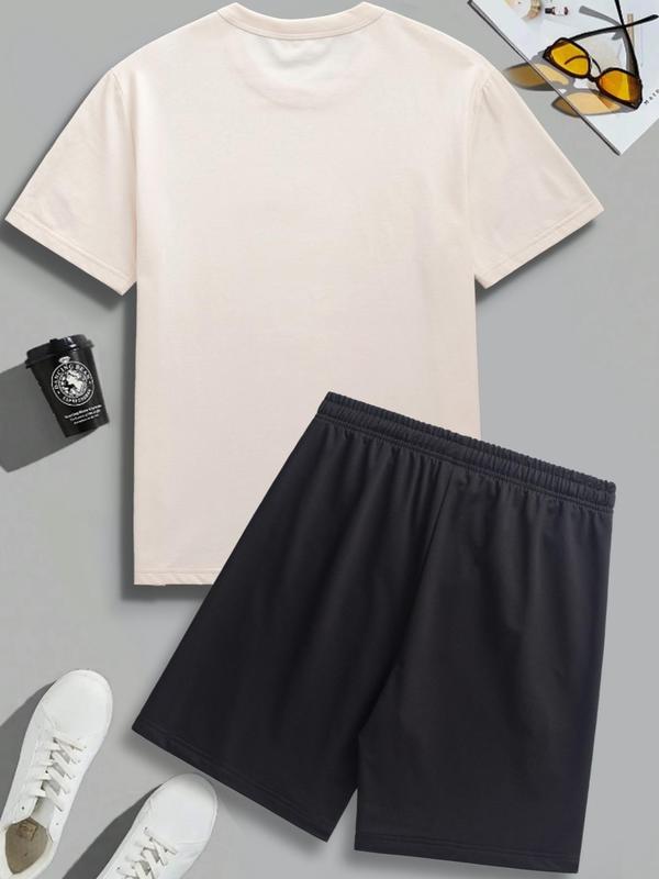 Two-Piece Set Men's Letter Print Tee & Shorts, Regular Fit Round Neck Short Sleeve T-Shirt & Track Shorts, Casual Summer Clothes Set for Outdoor 8