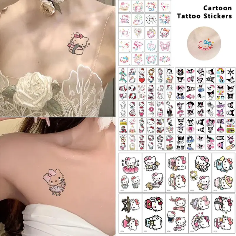 Miếng Dán Hình Xăm Tạm Thời, Họa Tiết Shin-chan Hello Kιtty Hoạt Hình, Không Thấm Nước, Lâu Trôi, Thích Hợp Cho Mặt, Cánh Tay, Lưng Và Chân, Miếng Dán Cho Nghệ Thuật Cơ Thể, Miếng Dán Hình Xăm Giả 0