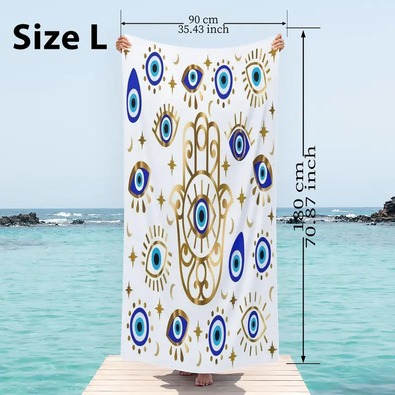 Boho Style Evil Eye Pattern Beach Towel, Soft Water Absorbent Towel, Quick-drying Towel for Beach, Swimming Pool, Yoga, Camping 4
